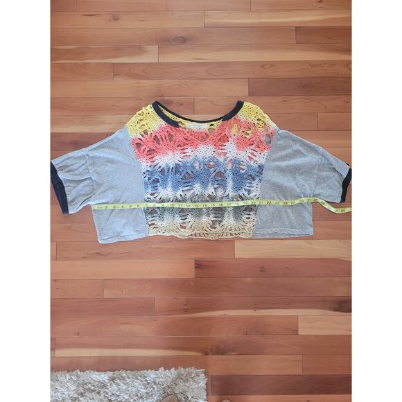 Free People Joshua Tee Crochet Pastel Open Weave Knit Tshirt Small - Picture 6 of 6